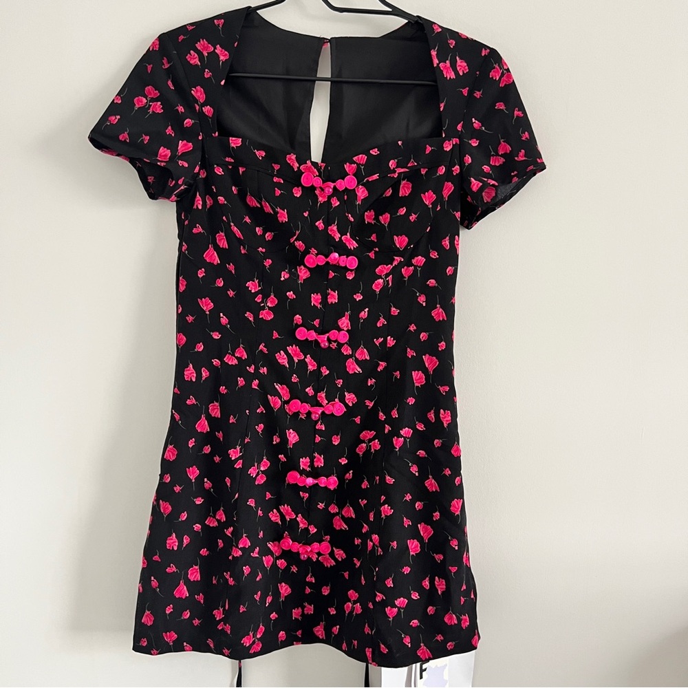 Black Floral Chinese-style Dress for Women Short Hollow-out Design